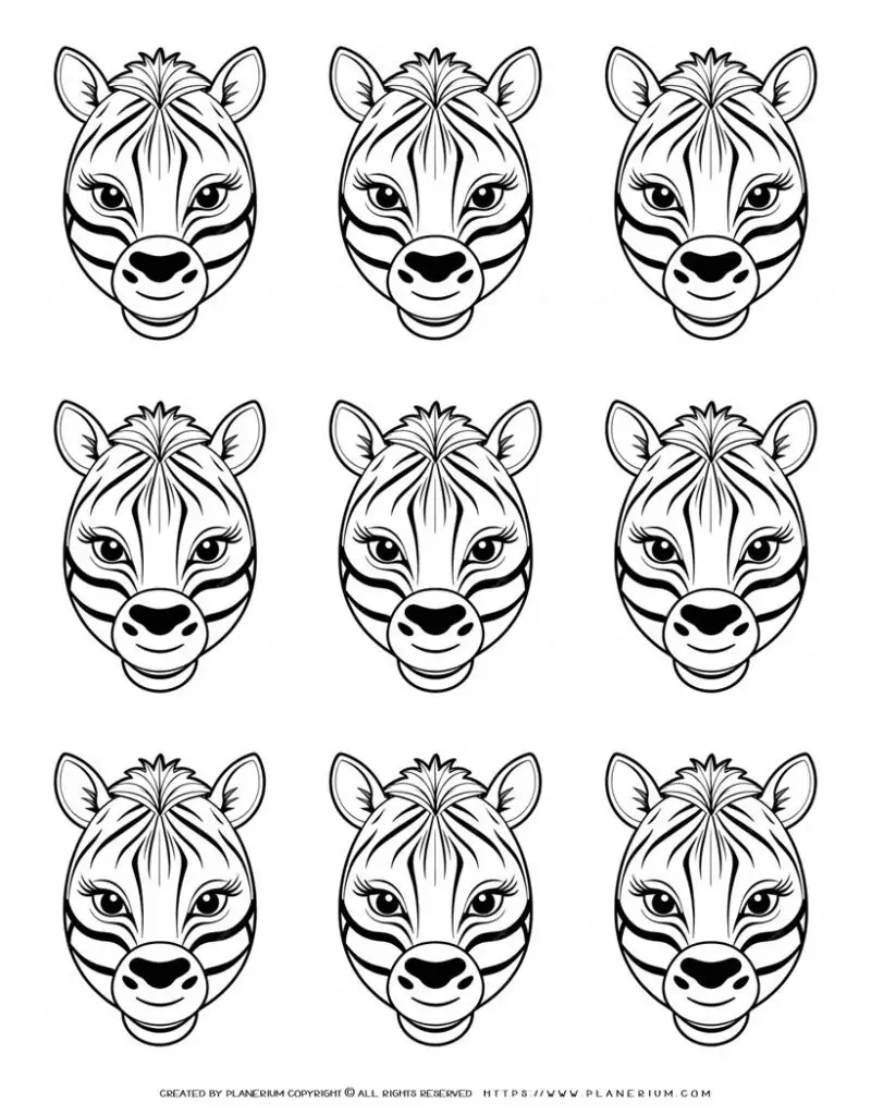 nine-zebra-head-outlines-template