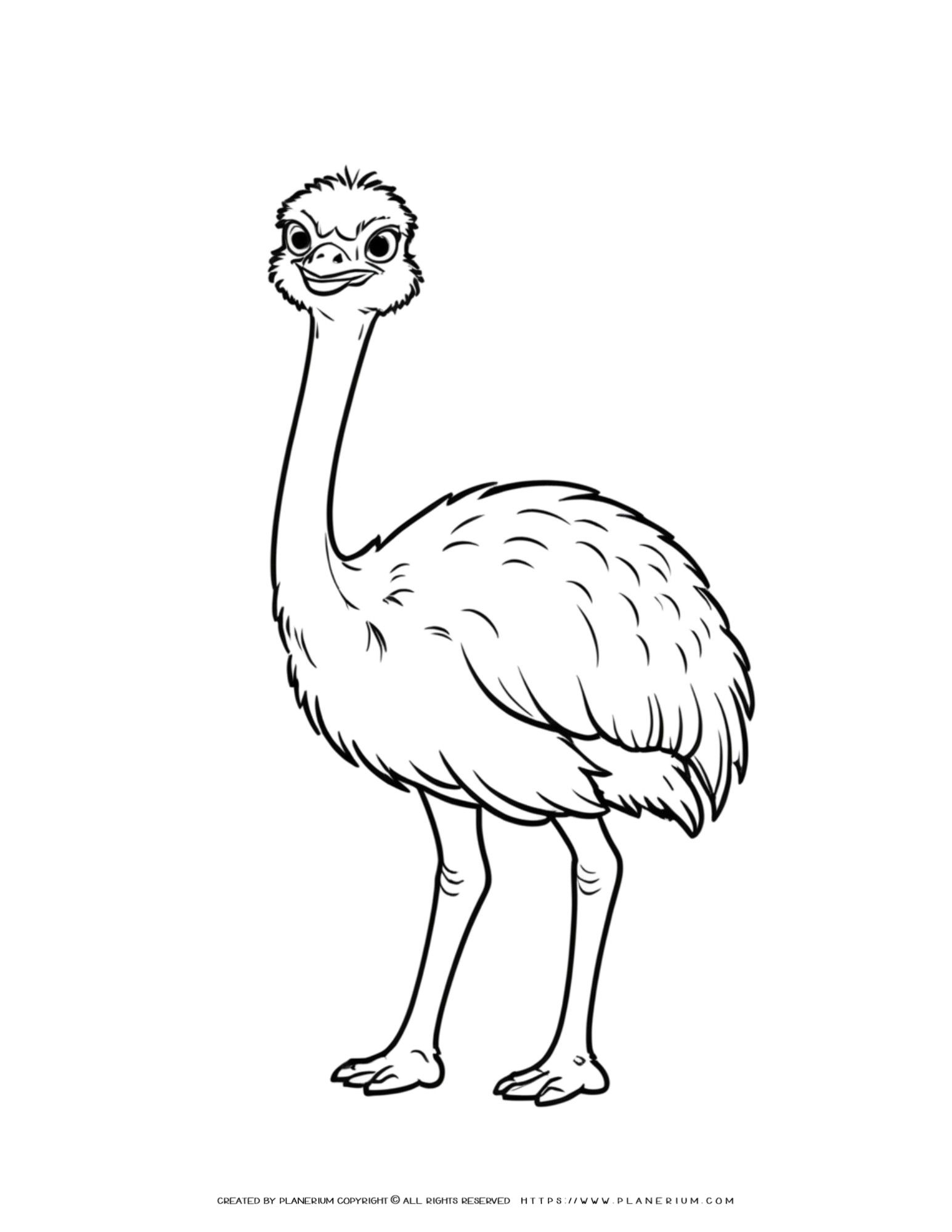 Colorful Ostrich Coloring Page - Comic Style Illustration for Kids!