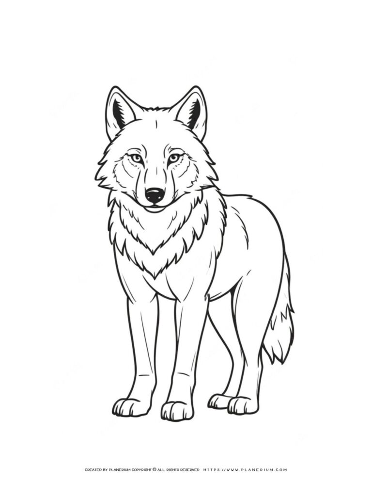 Realistic Wolf Outline Coloring Page for Relaxation and Stress Relief