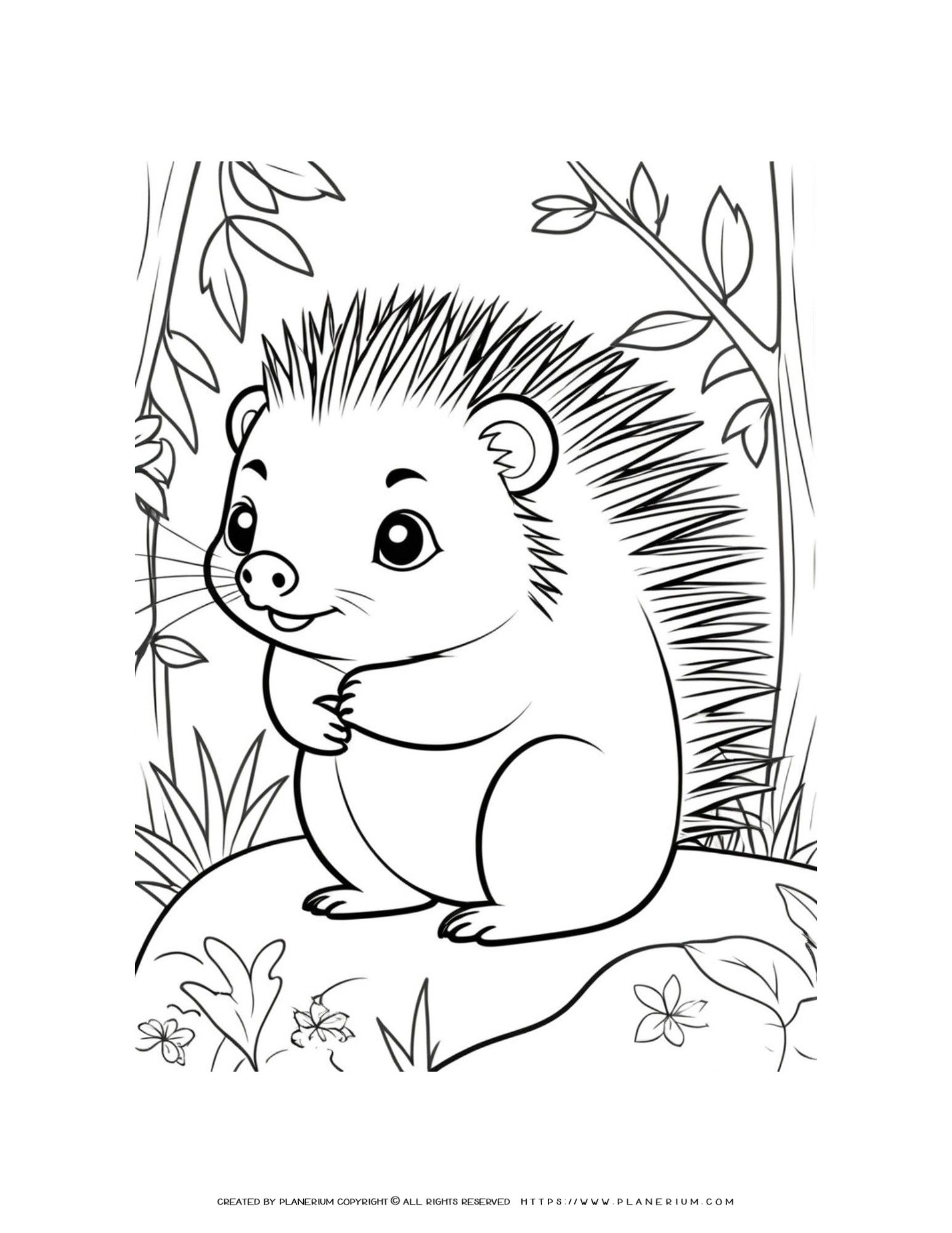 Porcupine in the Forest Coloring Page - Relaxing Nature Scene for Kids ...