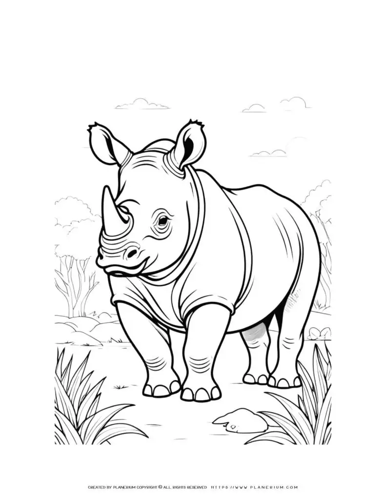 Rhinoceros Nature Coloring Page for Relaxation and Creativity