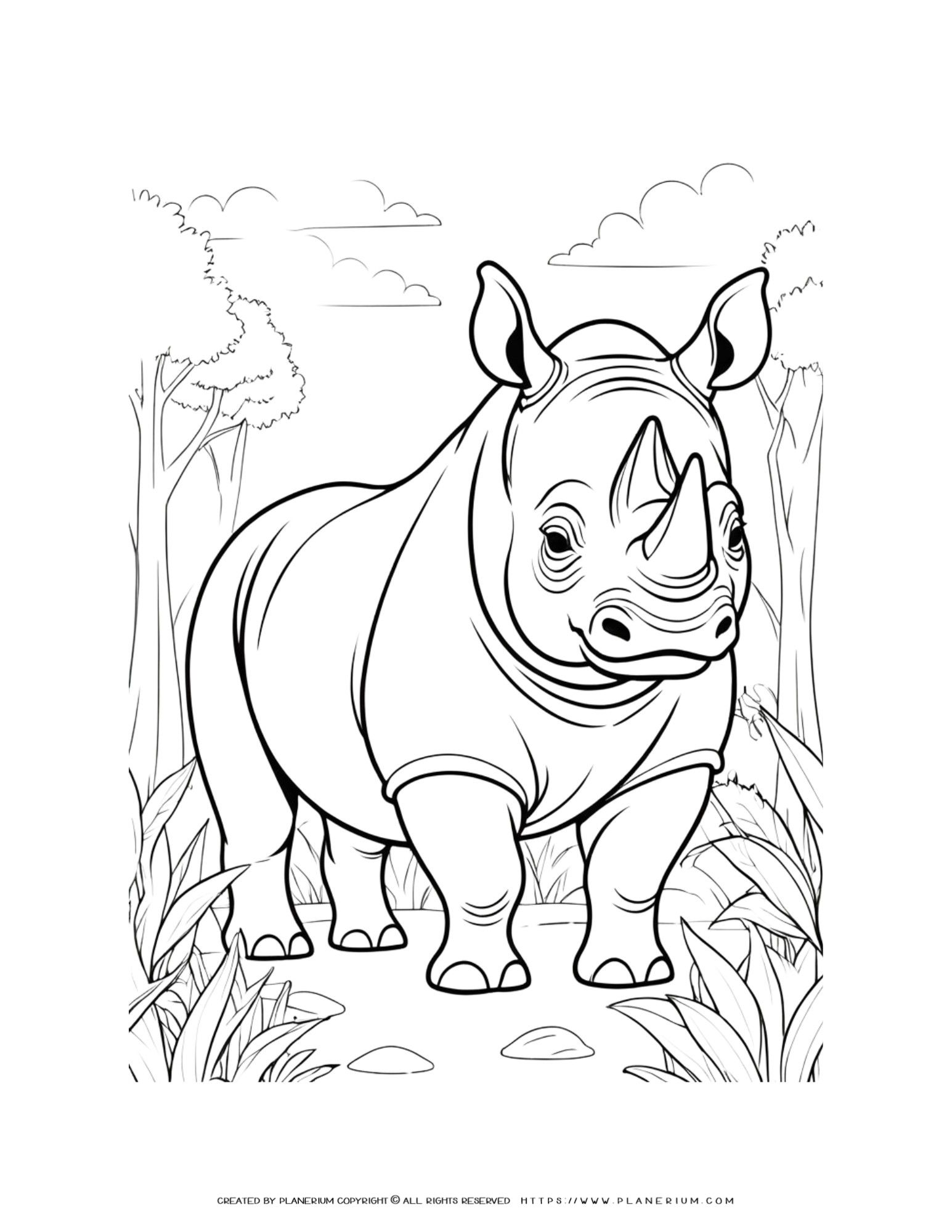 Detailed Rhinoceros Coloring Page for Wildlife Lovers