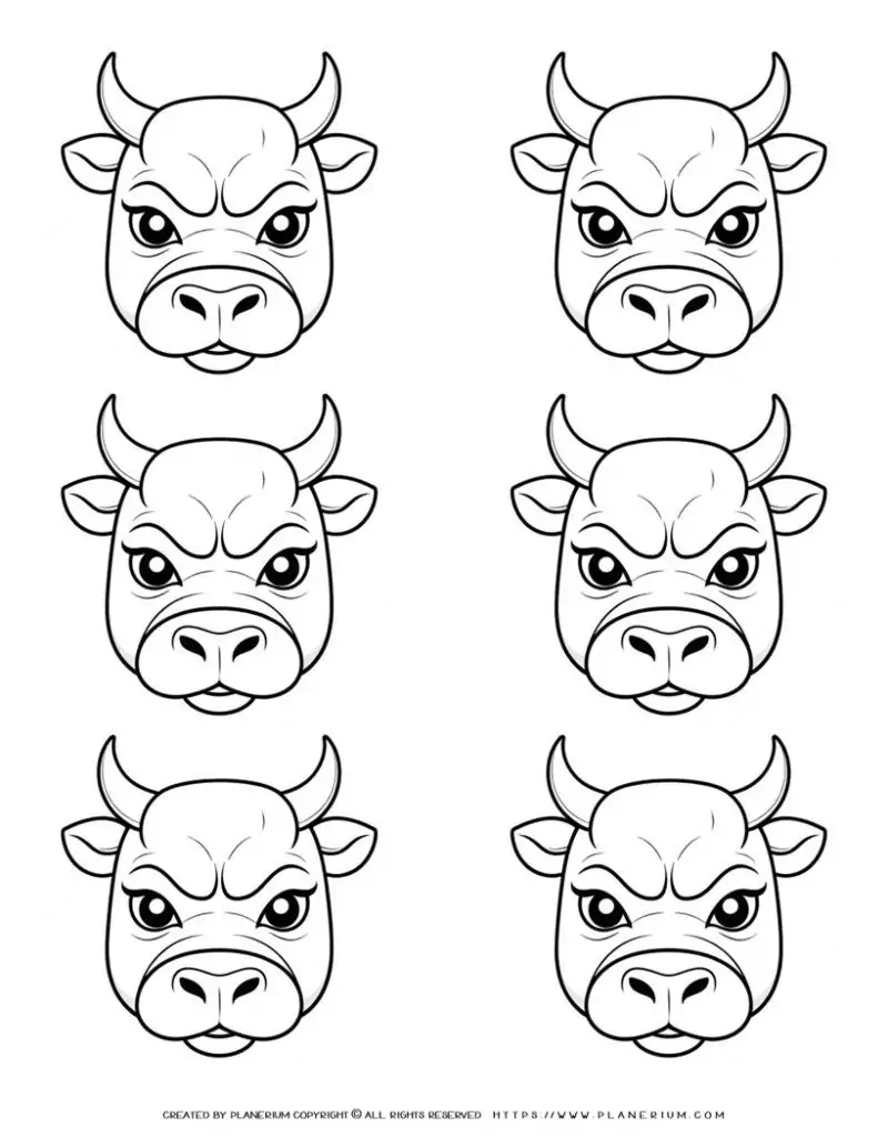 six-bull-face-outlines-coloring-page-for-kids