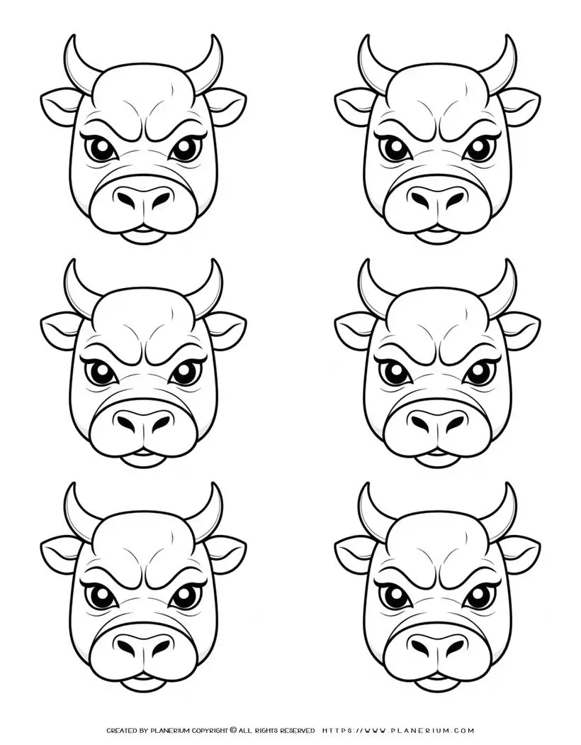 six-bull-face-outlines-coloring-page-for-kids