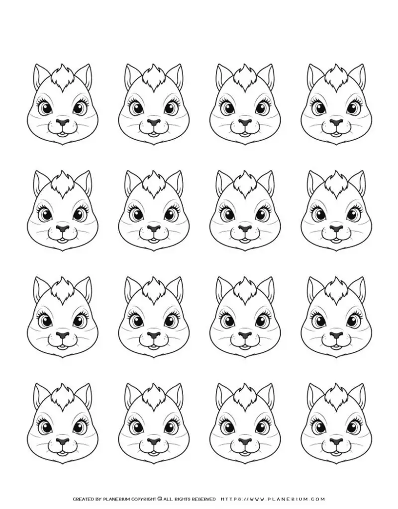 sixteen-squirrel-face-outlines-illustration