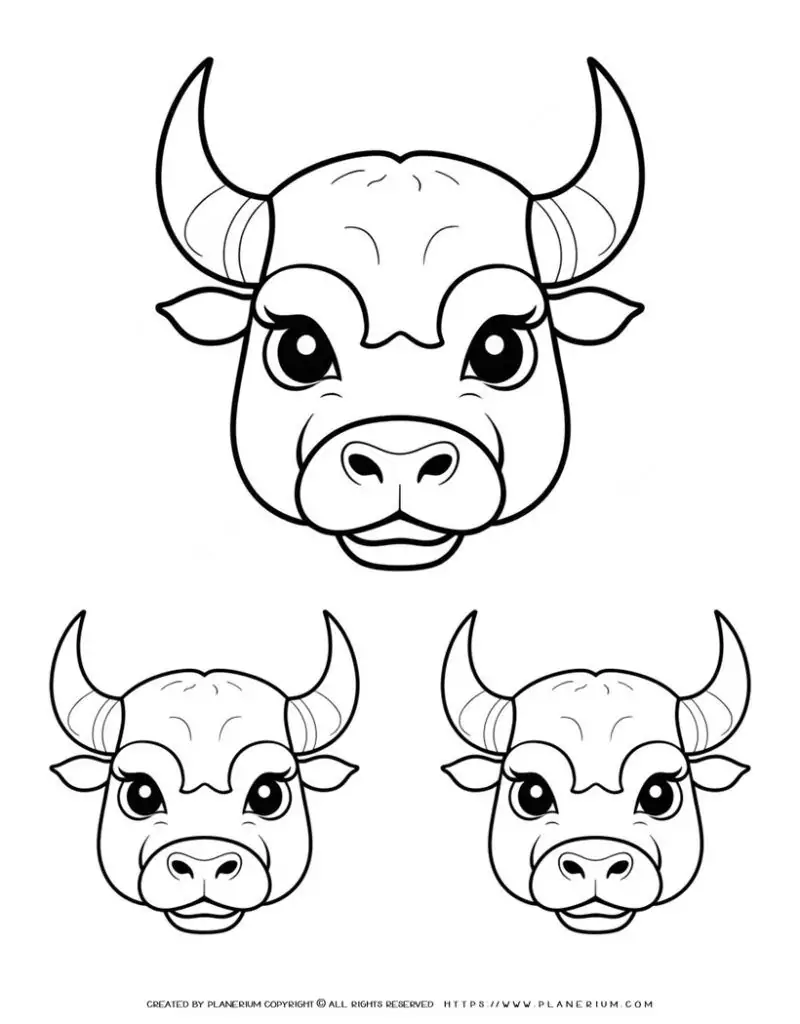 14-three-bull-heads-outlines-different-size-animal-coloring-template