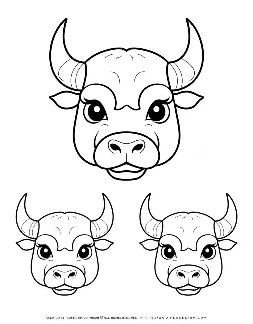14-three-bull-heads-outlines-different-size-animal-coloring-template