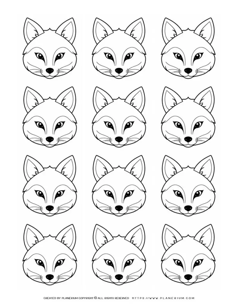 twelve-fox-face-outlines-illustration