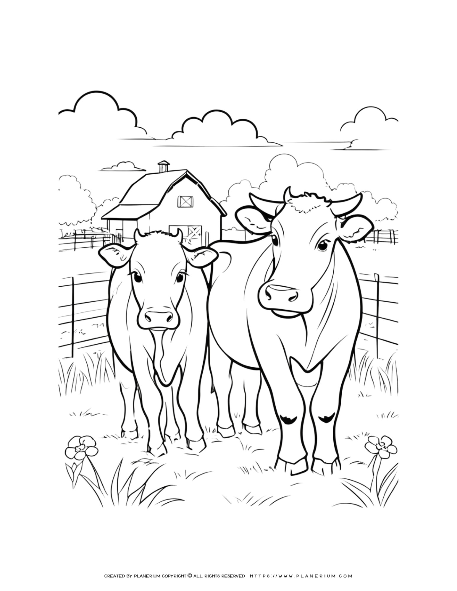 Cute Mother and Baby Cow on the Farm Coloring Page - Great for Children ...