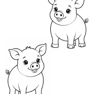 two-cute-pig-outlines-template