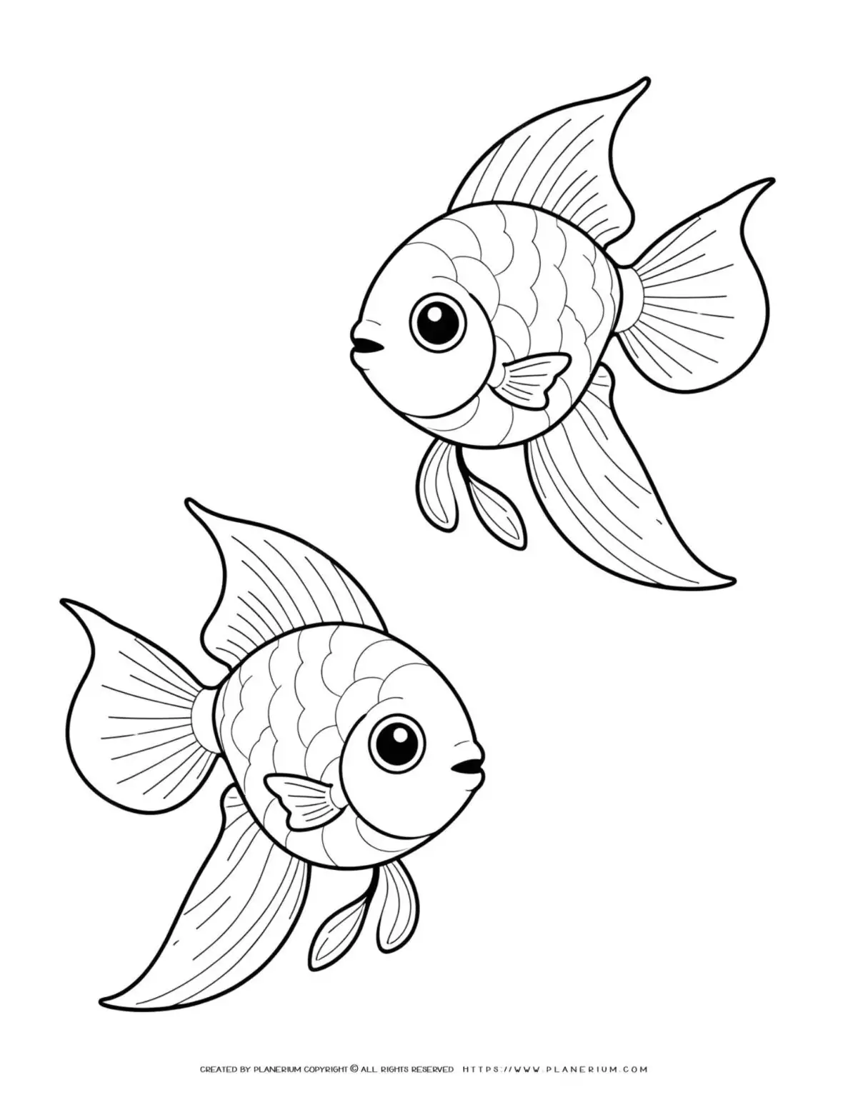 Two-cartoon-goldfish-coloring-page-illustration