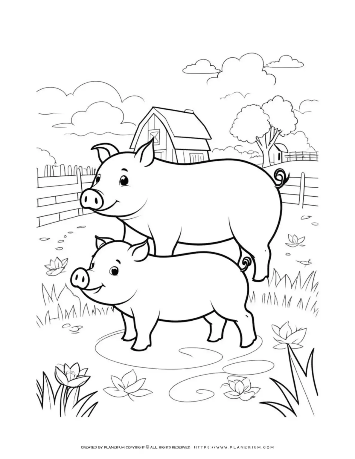 two-pigs-family-side-view-in-the-farm-coloring-page-for-kids