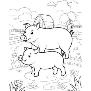 two-pigs-family-side-view-in-the-farm-coloring-page-for-kids
