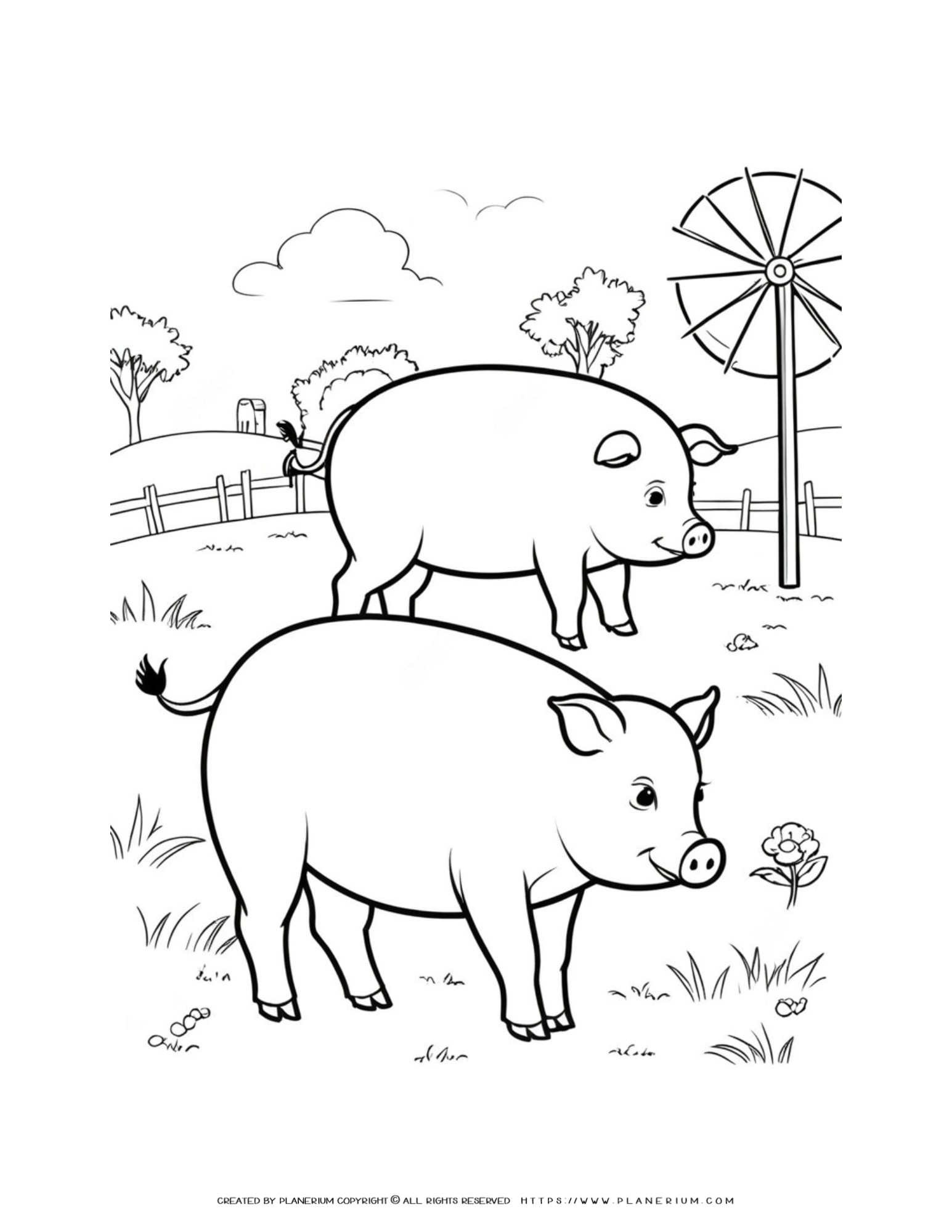 Exciting and Educational Coloring Page of Farm Animals Featuring Two Pigs