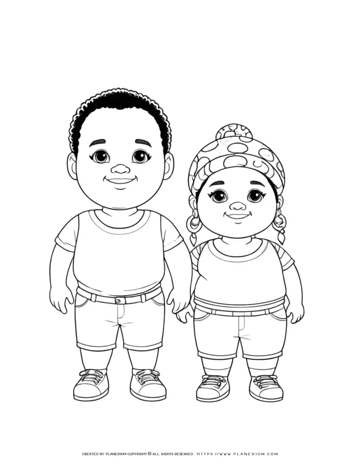 Cute boy and girl holding hands coloring page