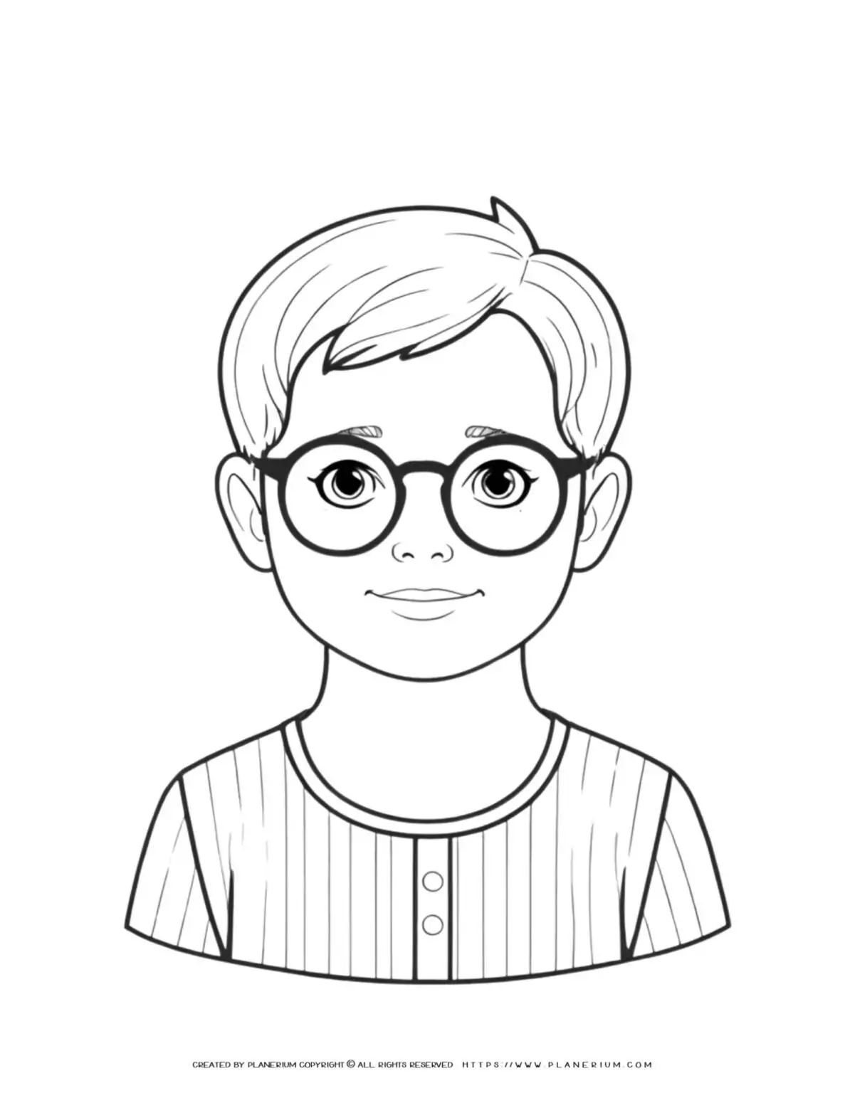Black and white boy cartoon with glasses