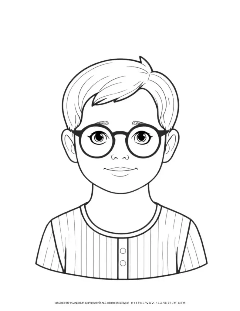 Black and white boy cartoon with glasses