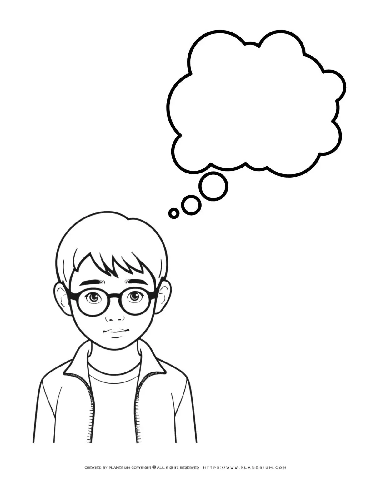 Boy with glasses and thought bubble