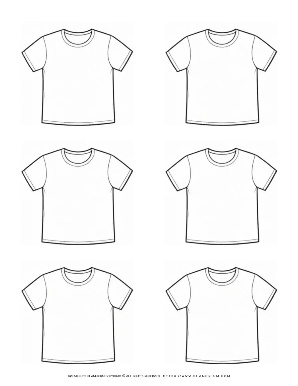 Six blank T-shirt templates in a grid layout.