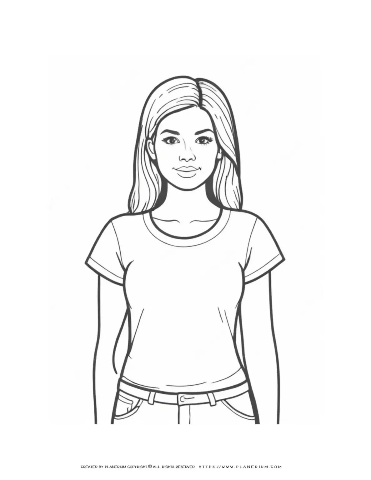 Line drawing of a young woman