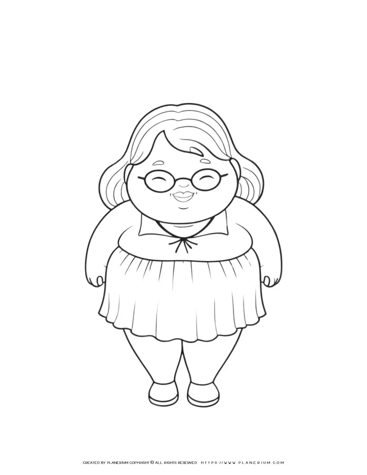 Smiling girl wearing glasses coloring page