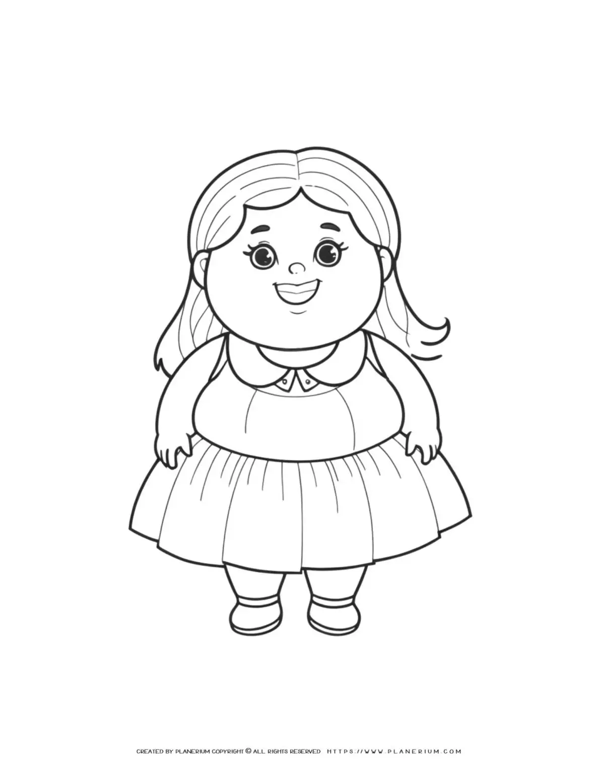 Coloring page of a smiling girl.