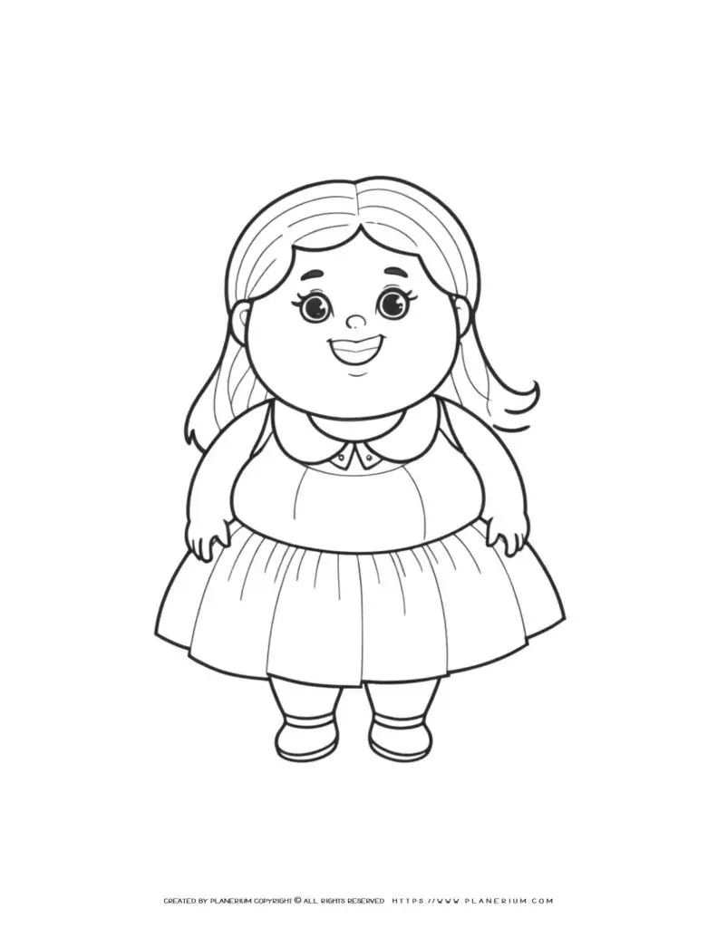 Coloring page of a smiling girl.