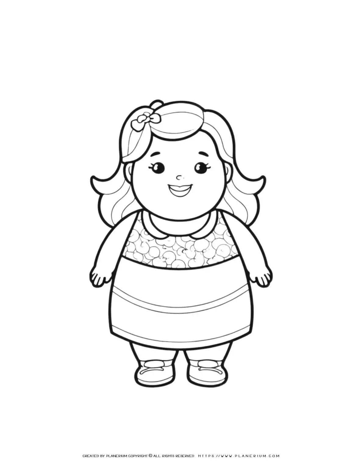 Coloring page of a happy girl