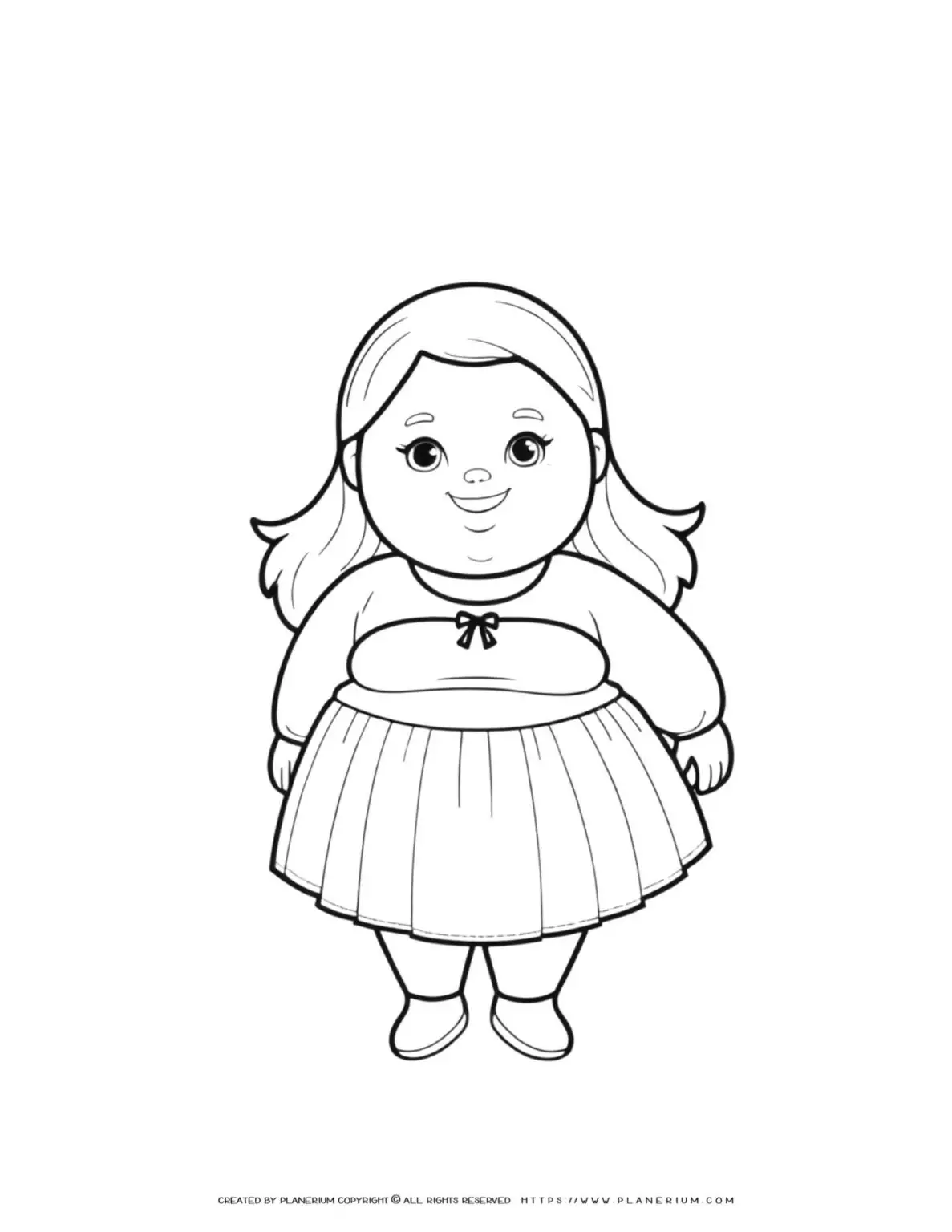 Coloring page of a girl with long hair and dress