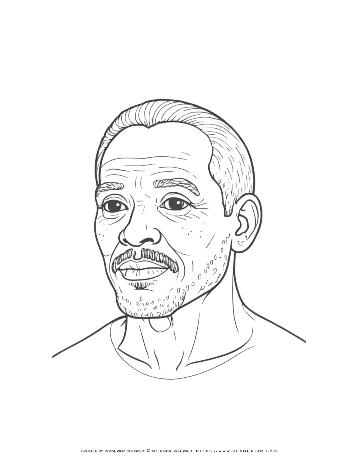 African male with mustache coloring page illustration for kids and adults. Perfect for art and creativity activities.