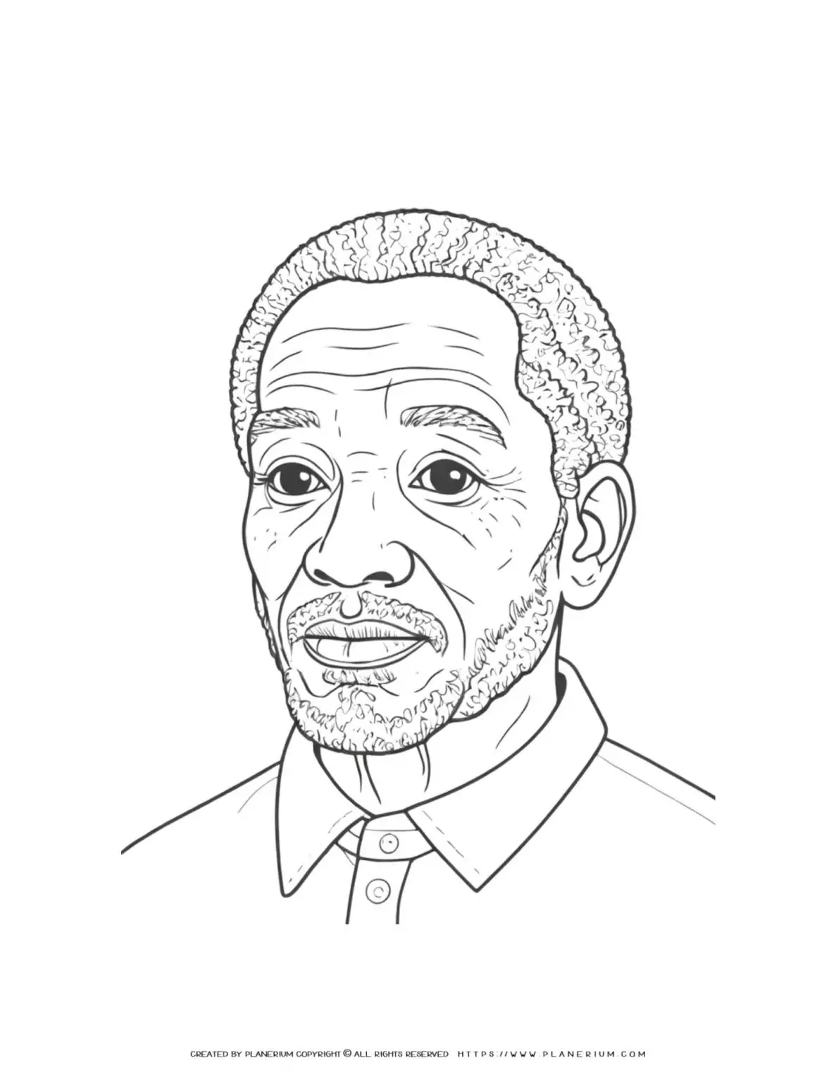 African elderly man with beard portrait illustration for coloring page, perfect for art therapy and relaxation, detailed design for adults and kids.