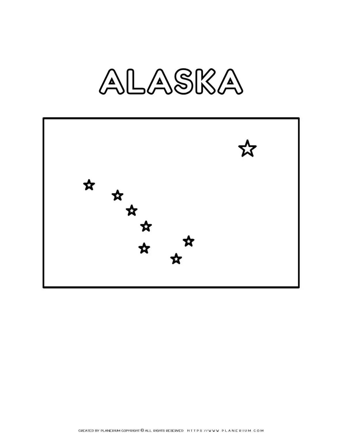 Alaska flag coloring page for kids to learn state symbols and colors. Perfect for educational activities and patriotic crafts.