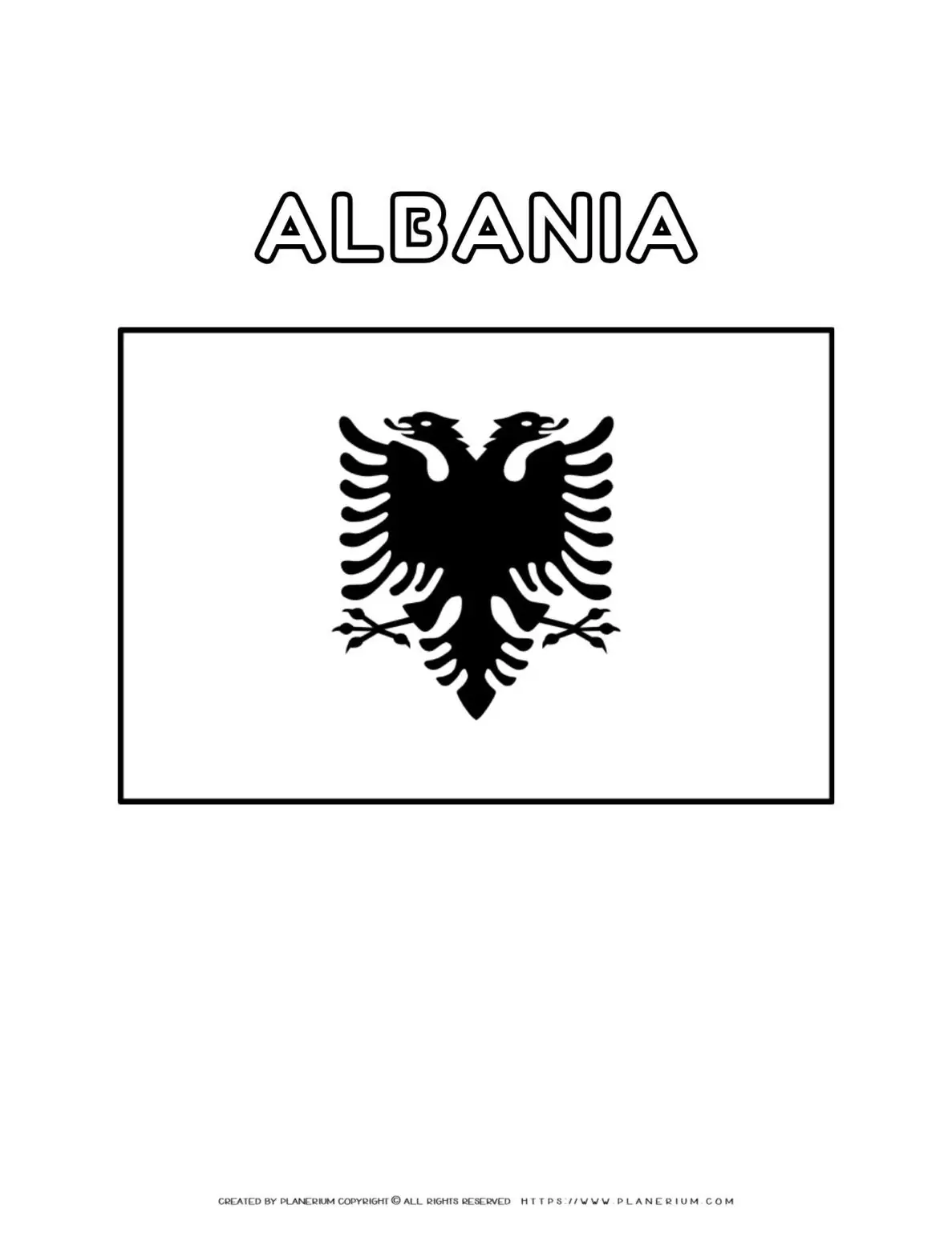 Albania flag coloring page for kids to learn about Albanian culture and history. Perfect for educational activities and patriotic celebrations.