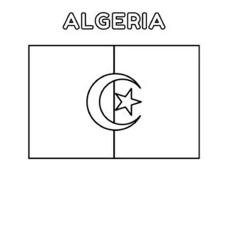 Algeria flag coloring page for kids to learn about Algerian culture and history. Perfect for educational activities and patriotic celebrations.