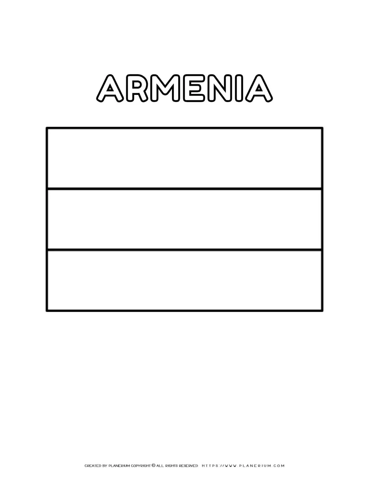 Coloring page of the Armenia flag for kids to learn about national symbols and colors. Perfect for educational use and patriotic activities.