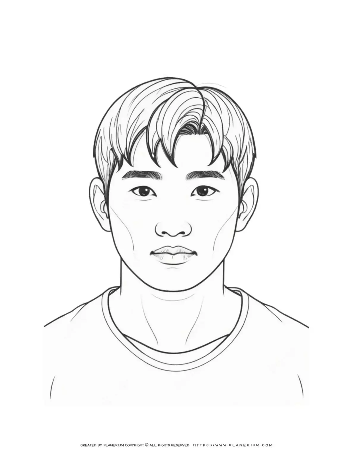 Asian male portrait illustration coloring page for kids. Perfect for art projects and creative activities. Ideal for developing fine motor skills.