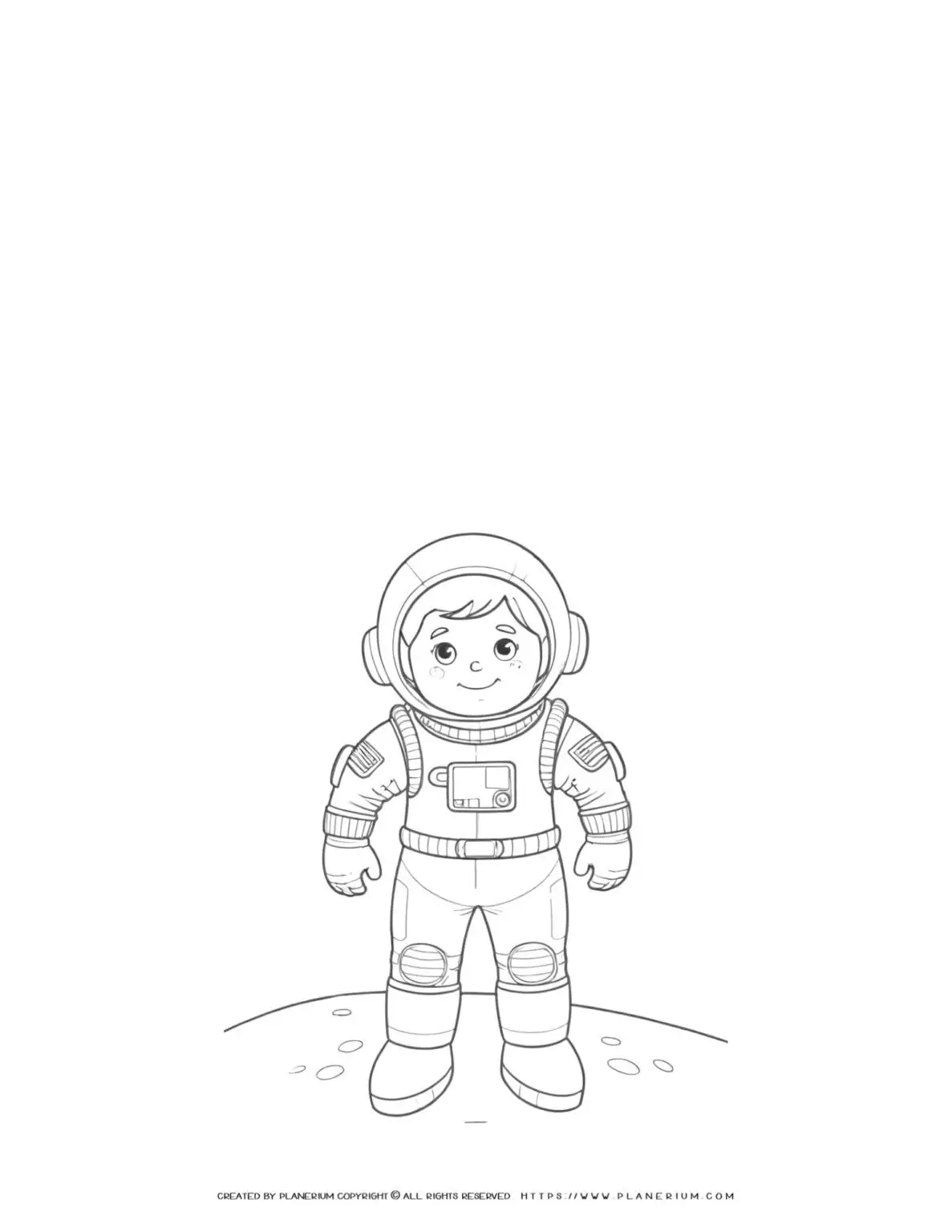 Illustration of astronaut boy on moon surface with blank space for creative writing. Perfect for imaginative storytelling.
