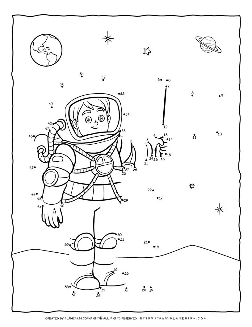 Connect the dots astronaut drawing in space.