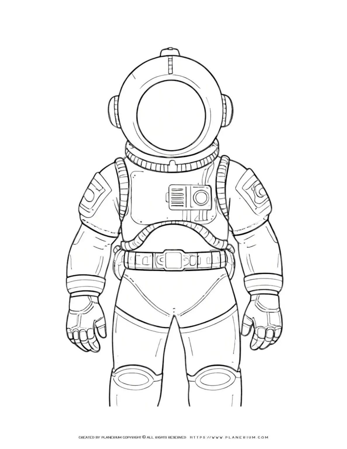 Astronaut suit outline illustration for space-themed designs and projects. Perfect for science enthusiasts and educational purposes.