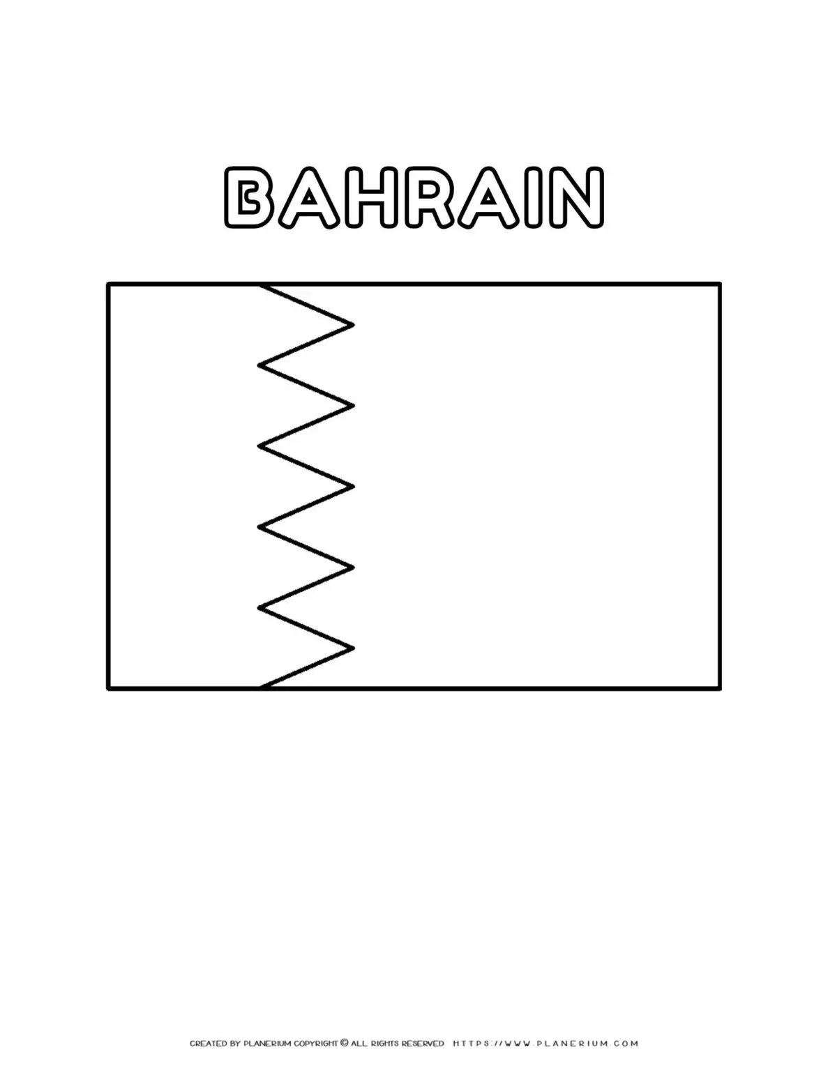 Bahrain flag coloring page for kids to learn about national symbols and colors. Perfect for educational activities and patriotic celebrations.