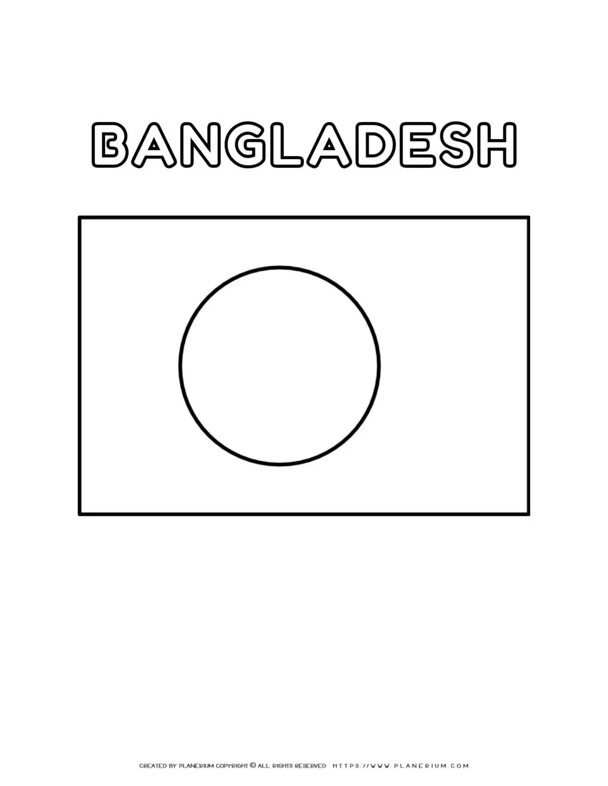 Bangladesh flag coloring page for kids to learn about national symbols and colors. Perfect for educational activities and patriotic celebrations.