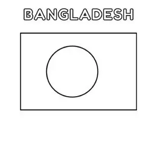 Bangladesh flag coloring page for kids to learn about national symbols and colors. Perfect for educational activities and patriotic celebrations.