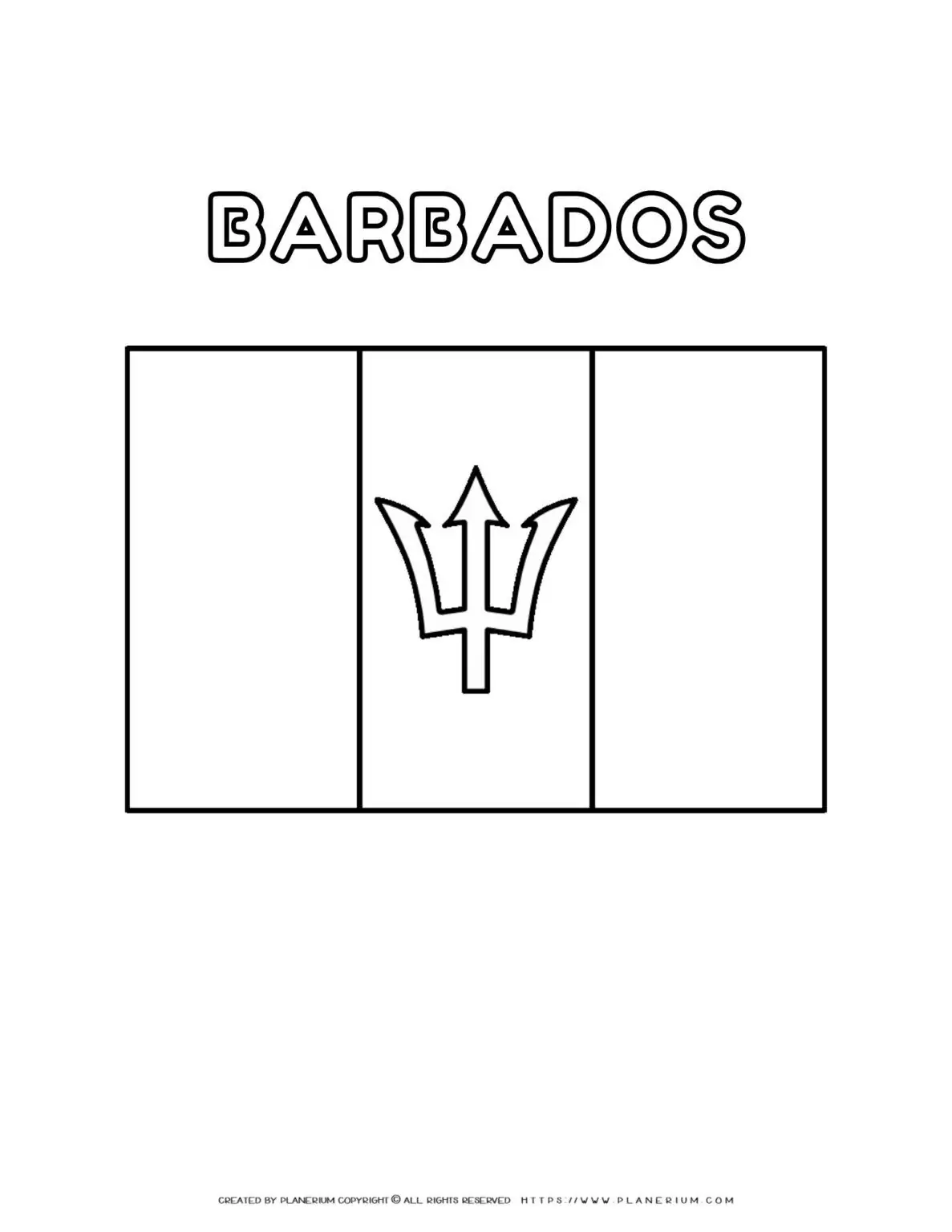 Barbados flag coloring page for kids to learn about national symbols. Printable activity for educational purposes and creative fun.