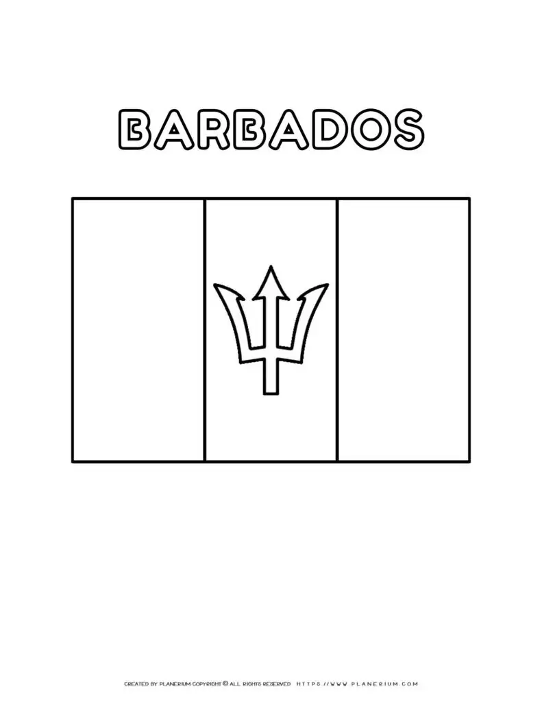 Barbados flag coloring page for kids to learn about national
  symbols. Printable activity for educational purposes and creative fun.