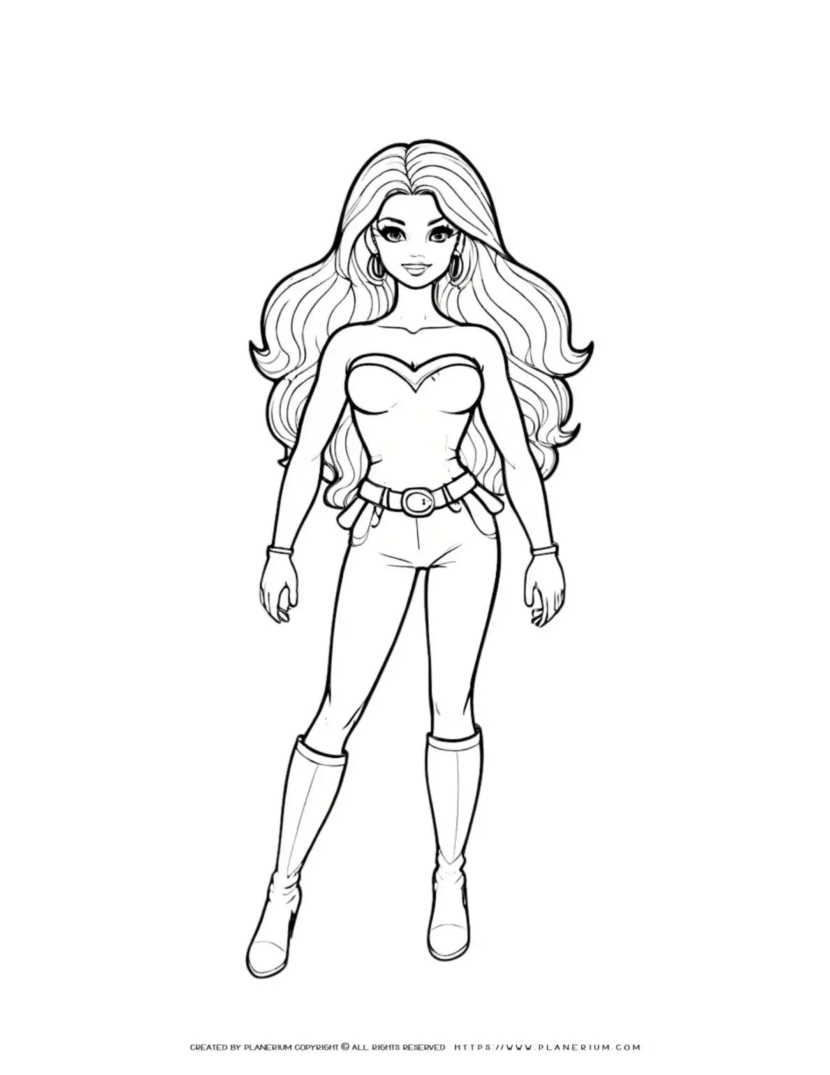 Coloring page of superhero girl.