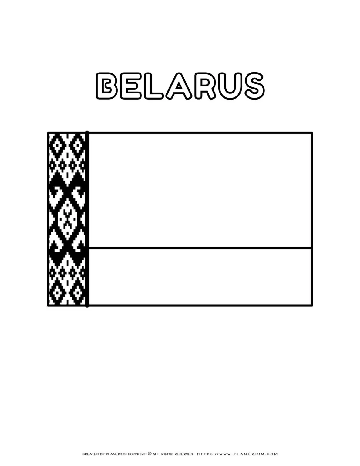 Coloring page of the Belarus flag for kids to learn about national symbols and colors. Perfect for educational use and patriotic activities.