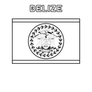 Belize flag coloring page for kids to learn about Central American country's national symbol. Perfect for educational activities and cultural lessons.