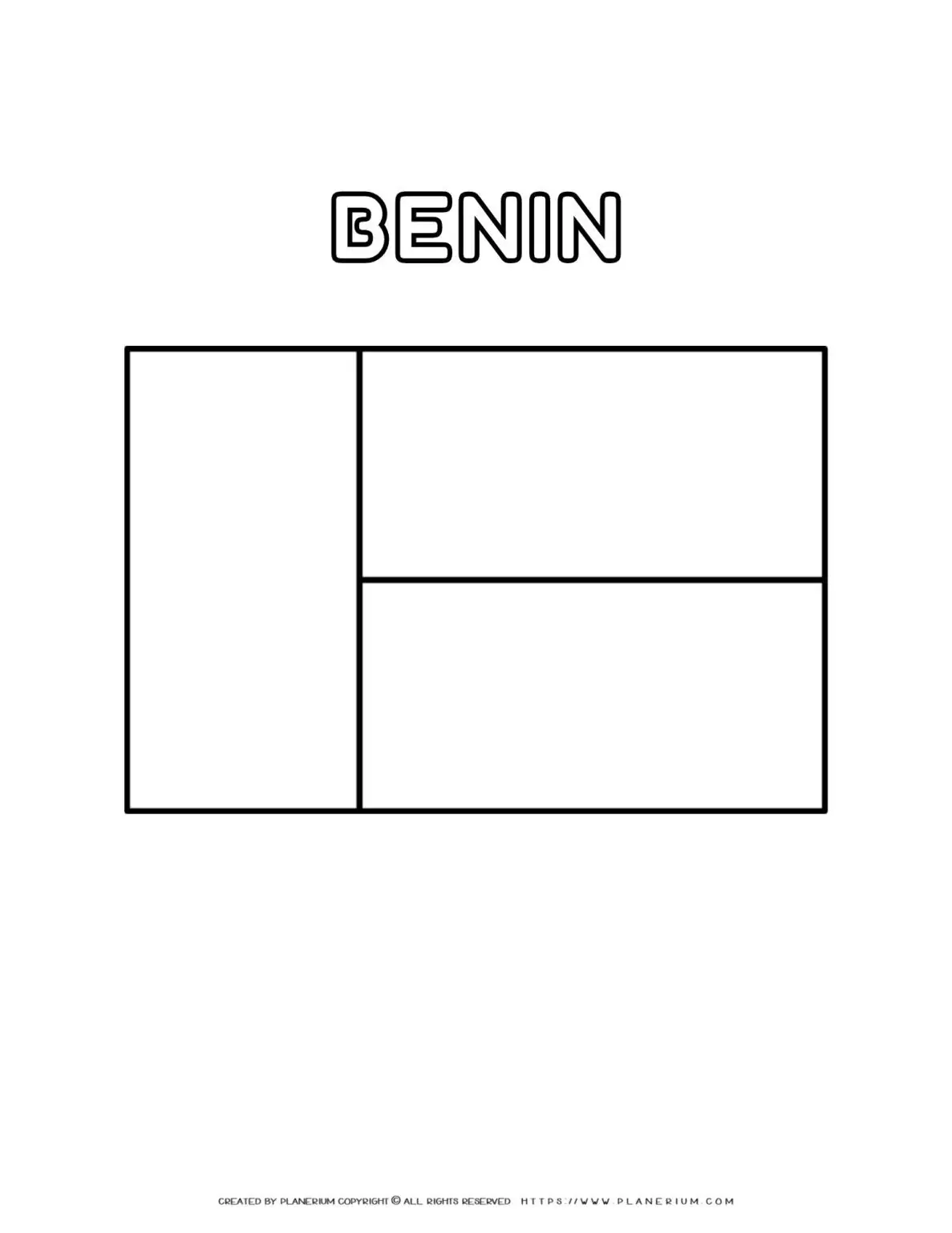 Benin flag coloring page for kids to learn about national symbols and colors. Perfect for educational activities and cultural studies.