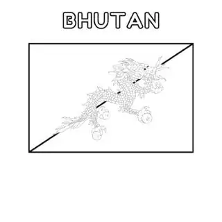 Bhutan flag coloring page for kids to learn about national symbols and colors. Perfect for educational activities and cultural studies.