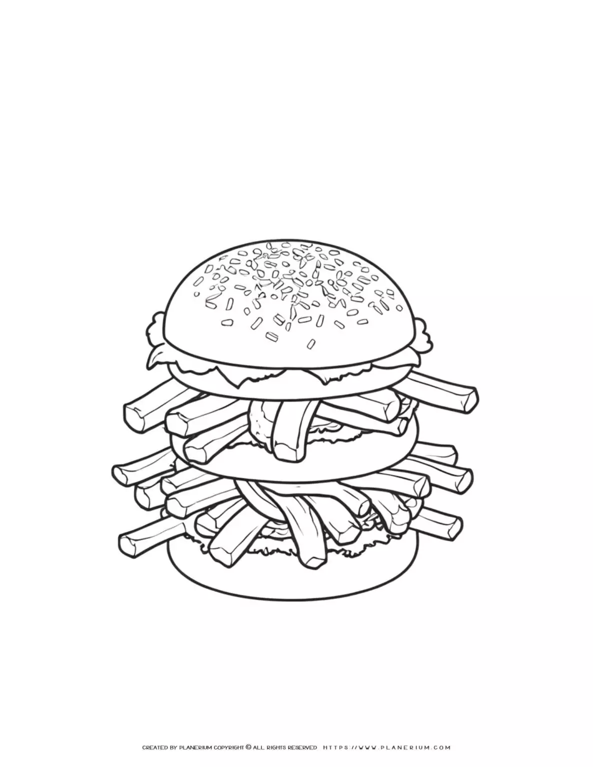 Burger and fries coloring page